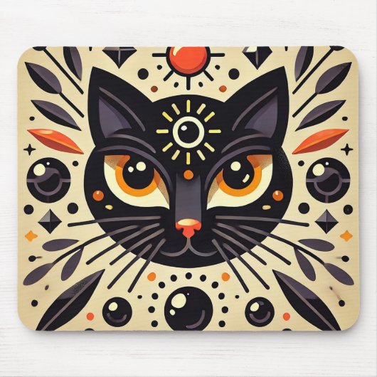 黒猫の神秘的なアートワーク マウスパッド (正面)