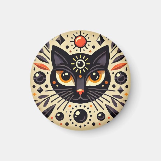 黒猫の神秘的なアートワーク マグネット (正面)