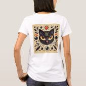 黒猫の神秘的なアートワーク Tシャツ (裏面)
