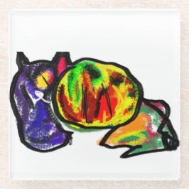 黒猫の秋の待ち ガラスコースター