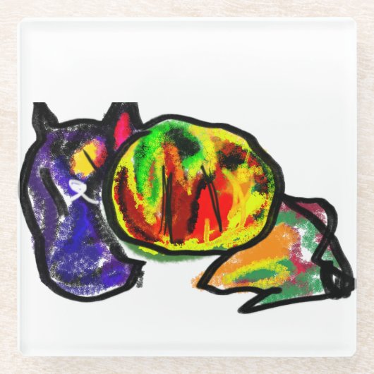 黒猫の秋の待ち ガラスコースター (正面)