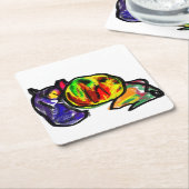 黒猫の秋の待ち スクエアペーパーコースター (アングル)