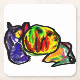 黒猫の秋の待ち スクエアペーパーコースター