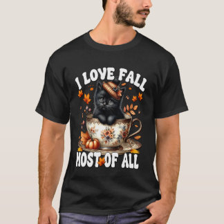 黒猫の秋の雰囲気 猫好きな母のためのデザイン 愛する秋 Tシャツ