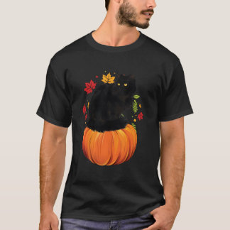 黒猫の秋、パンプキン、感謝祭 Tシャツ