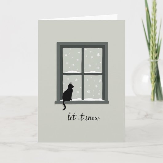 黒猫の窓辺 Let It Snow 冬のカード カード (正面)