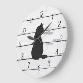 黒猫の素朴なShiplapの農家の装飾 ラージ壁時計 (傾斜)