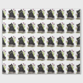 黒猫の紫色の花の包装紙 ラッピングペーパー (フラット)