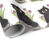 黒猫の紫色の花の包装紙 ラッピングペーパー (ロールコーナー)
