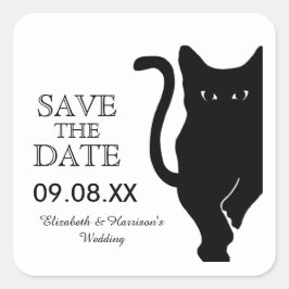黒猫の結婚式デートを守る スクエアシール