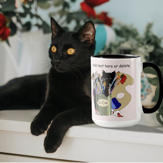 黒猫の絵筆入れ 芸術 猫 ピンク マグカップ