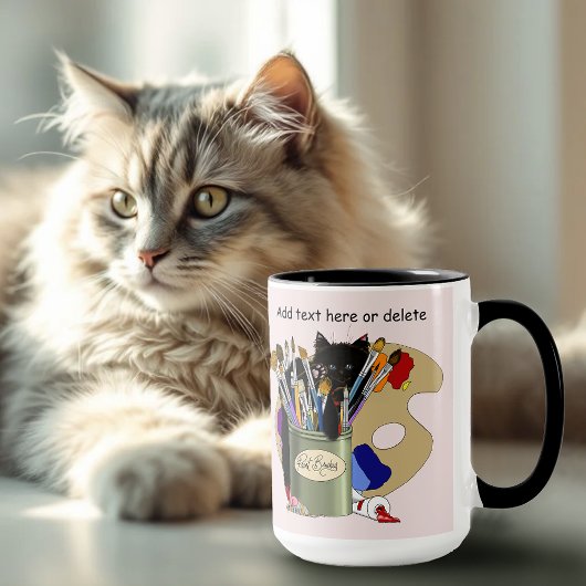 黒猫の絵筆入れ 芸術 猫 ピンク マグカップ