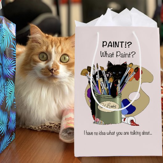 黒猫の絵筆入れ 芸術 猫 ピンク ミディアムペーパーバッグ