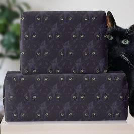黒猫の緑の目のパターン ペットの誕生日 ラッピングペーパー