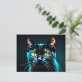 黒猫の緑の目 ネコ 動物 ペット ポストカード (スタンド正面)