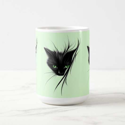 黒猫の緑の目 モダンデザイン ネコ好き コーヒーマグカップ (中央)