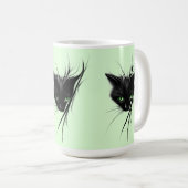 黒猫の緑の目 モダンデザイン ネコ好き コーヒーマグカップ (正面右)