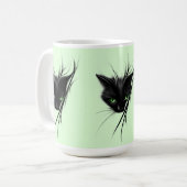 黒猫の緑の目 モダンデザイン ネコ好き コーヒーマグカップ (正面左)