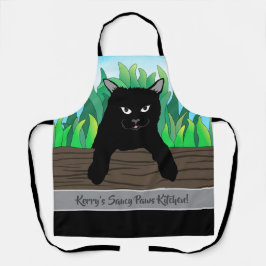 黒猫の緑の草、グレーバンド、中 エプロン