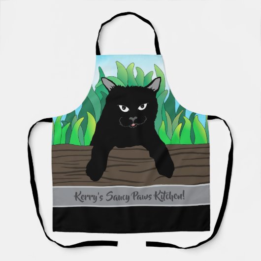 黒猫の緑の草、グレーバンド、中 エプロン (正面)