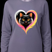 黒猫の羽根ハートネオンポップアート Tシャツ