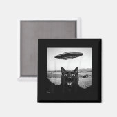 黒猫の自撮りUFOエイリアン おもしろギフト メンズ向け マグネット (正面/裏面)