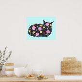 黒猫の花と植物 キャットポスター ポスター (キッチン)
