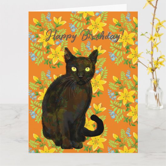 黒猫の花のカード カード (黄色い花)
