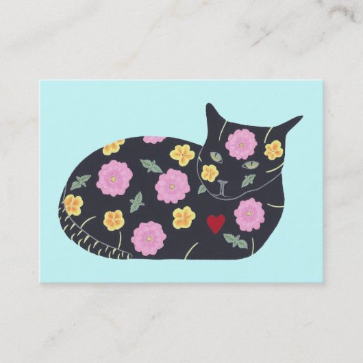 黒猫の花の植物の猫はバ食べス。カード 名刺 (正面)