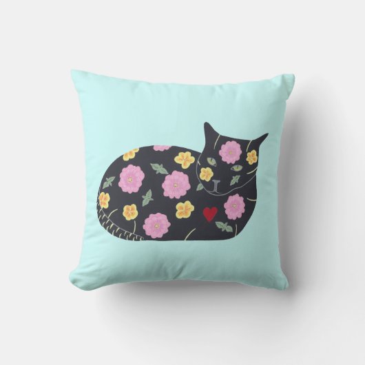 黒猫の花の植物猫は枕を食べることができます クッション (正面)