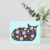 黒猫の花を植える猫はハガキ食べが使える ポストカード (スタンド正面)