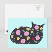 黒猫の花を植える猫はハガキ食べが使える ポストカード (正面/裏面)