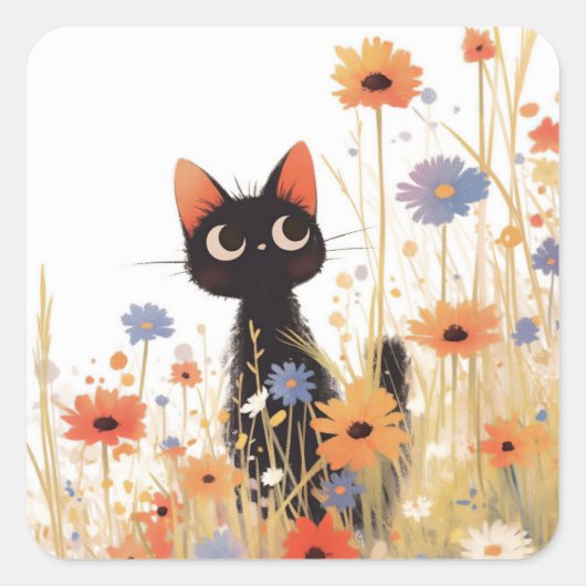 黒猫の花畑リトリート スクエアシール (正面)