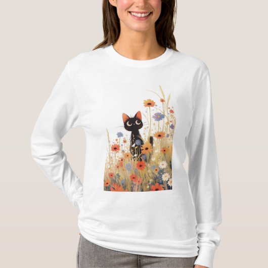 黒猫の花畑リトリート Tシャツ (正面)
