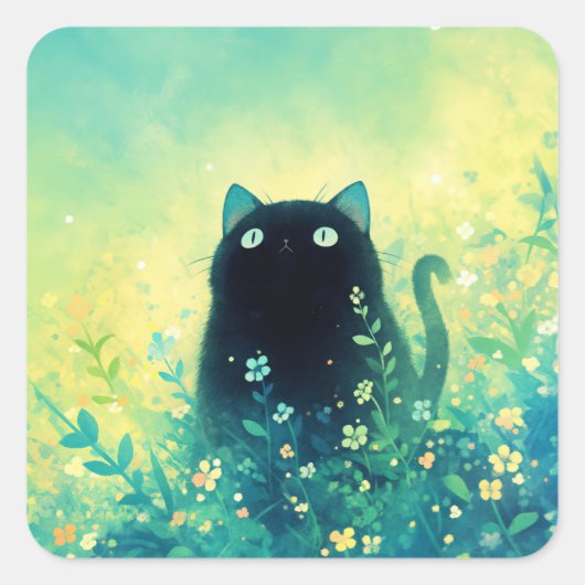 黒猫の花畑幻想 スクエアシール (正面)