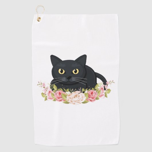 黒猫の花 ゴルフタオル (正面)