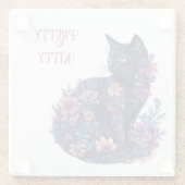 黒猫の花 可愛い子猫 ガラスコースター (裏面)