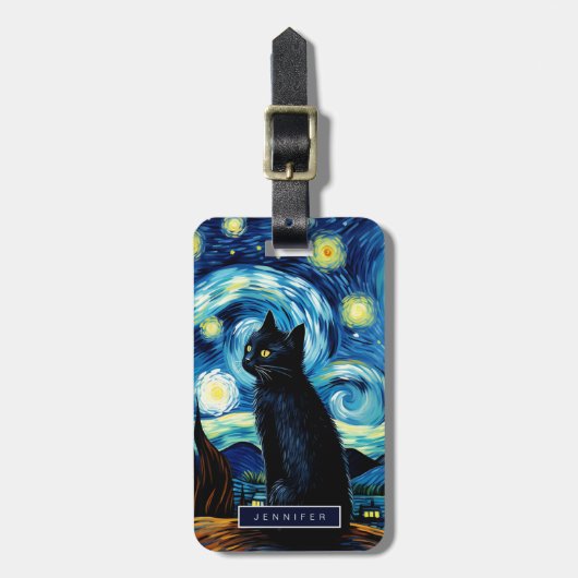 黒猫の荷物タグ ラゲッジタグ (正面縦)