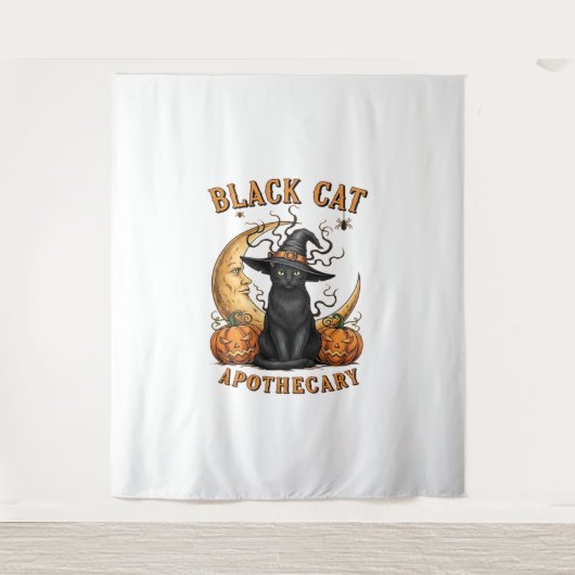 黒猫の薬局 – ハロウィーン魔性ムーン&プム タペストリー (正面)