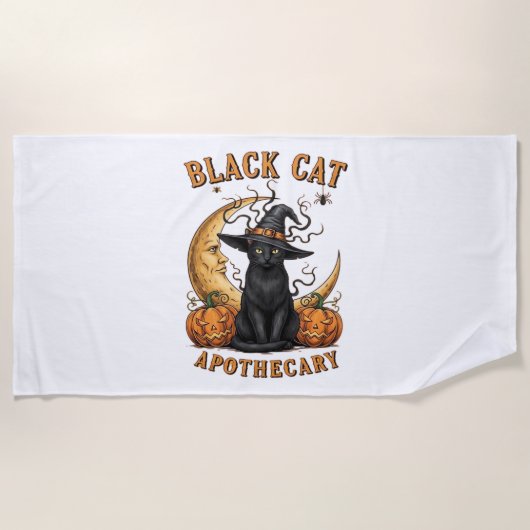 黒猫の薬局 – ハロウィーン魔性ムーン&プム ビーチタオル (正面)