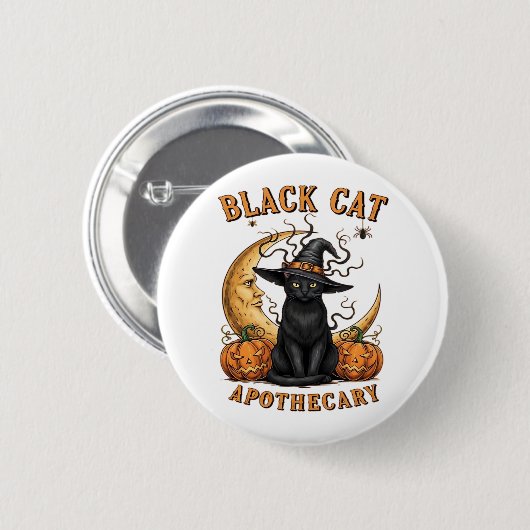 黒猫の薬局 – ハロウィーン魔性ムーン&プム 缶バッジ (正面&裏面)