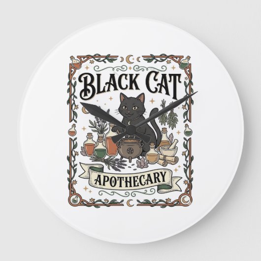 黒猫の薬局 猫 魔女 ミスティック アポセカリー ラージ壁時計 (正面)