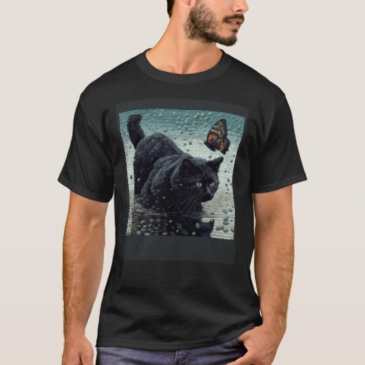 黒猫の蝶釣り Tシャツ (正面)