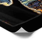 黒猫の衣装ファンゴッホ星空おもしろい夜猫 ポスター (角)