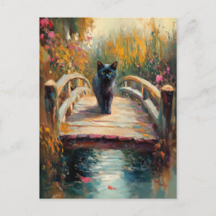 黒猫の袖に描かれる印象派の油絵 ポストカード