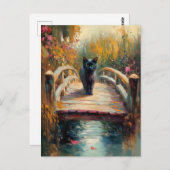 黒猫の袖に描かれる印象派の油絵 ポストカード (正面/裏面)