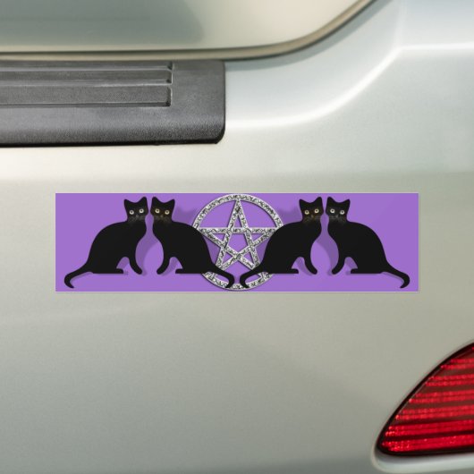 黒猫の親友セットとのWiccaの魔法の五芒星 バンパーステッカー (車上)