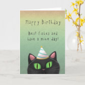 黒猫の誕生日の挨拶状 カード (黄色い花)