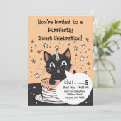 黒猫の誕生日パーティー 星 ピンクケーキ キュート 招待状 (スタンド正面)