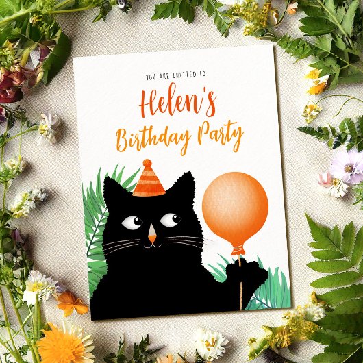 黒猫の誕生日招待状はがき ポストカード